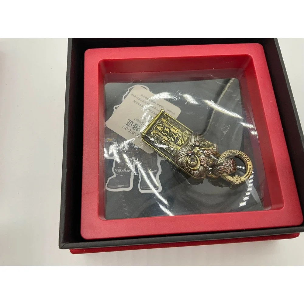 Dancing Lion Chinese Guardian Lion Keychain Pendant Gold Brass Pixiu Talisman